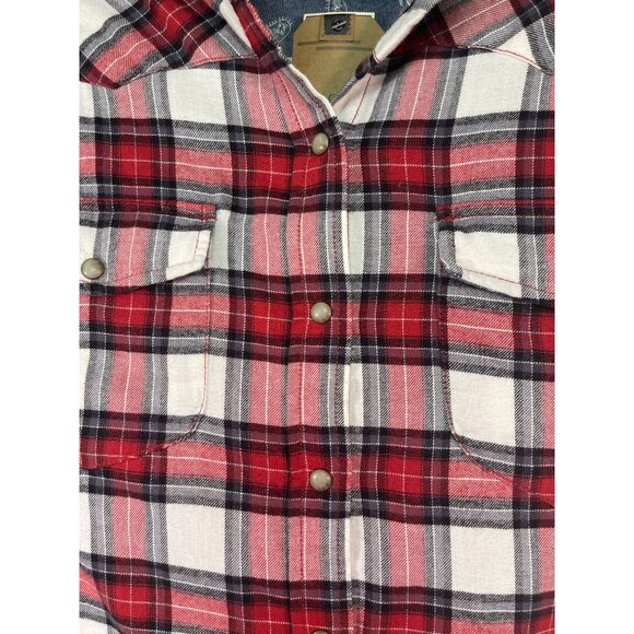 Red White Black Plaid Button Down Flannel Shirt Long Sleeve Snap Pockets XL - Picture 3 of 10